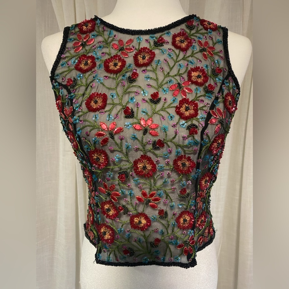 Sheer beaded embroidered sleeveless top Small